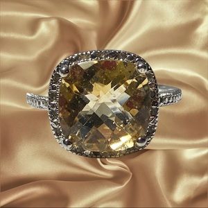 Sterling Citrine Ring with Genuine Diamonds Size 8.75